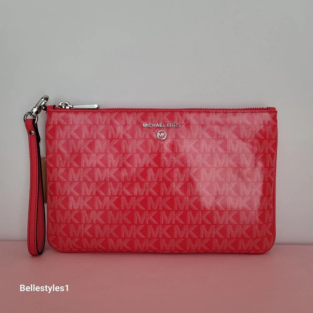 MICHAEL KORS Signature Logo Jet Set Large Top Zip Pouch/Wristlet- Geranium ⭐ - Picture 6 of 16